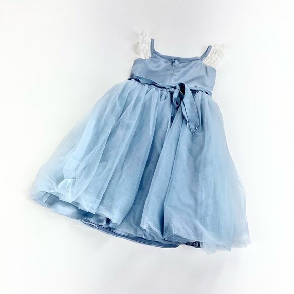 David’s bridal blue tulle flower girl dress with lace sleeve 4 - Picture 2 of 7